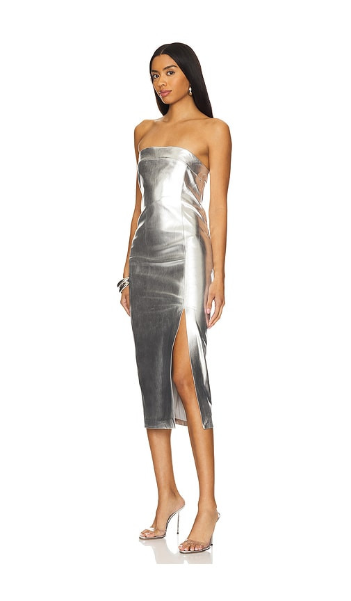Alice + Olivia Kelly Midi Dress in Metallic Silver. - size 2 | Revolve Clothing (Global)