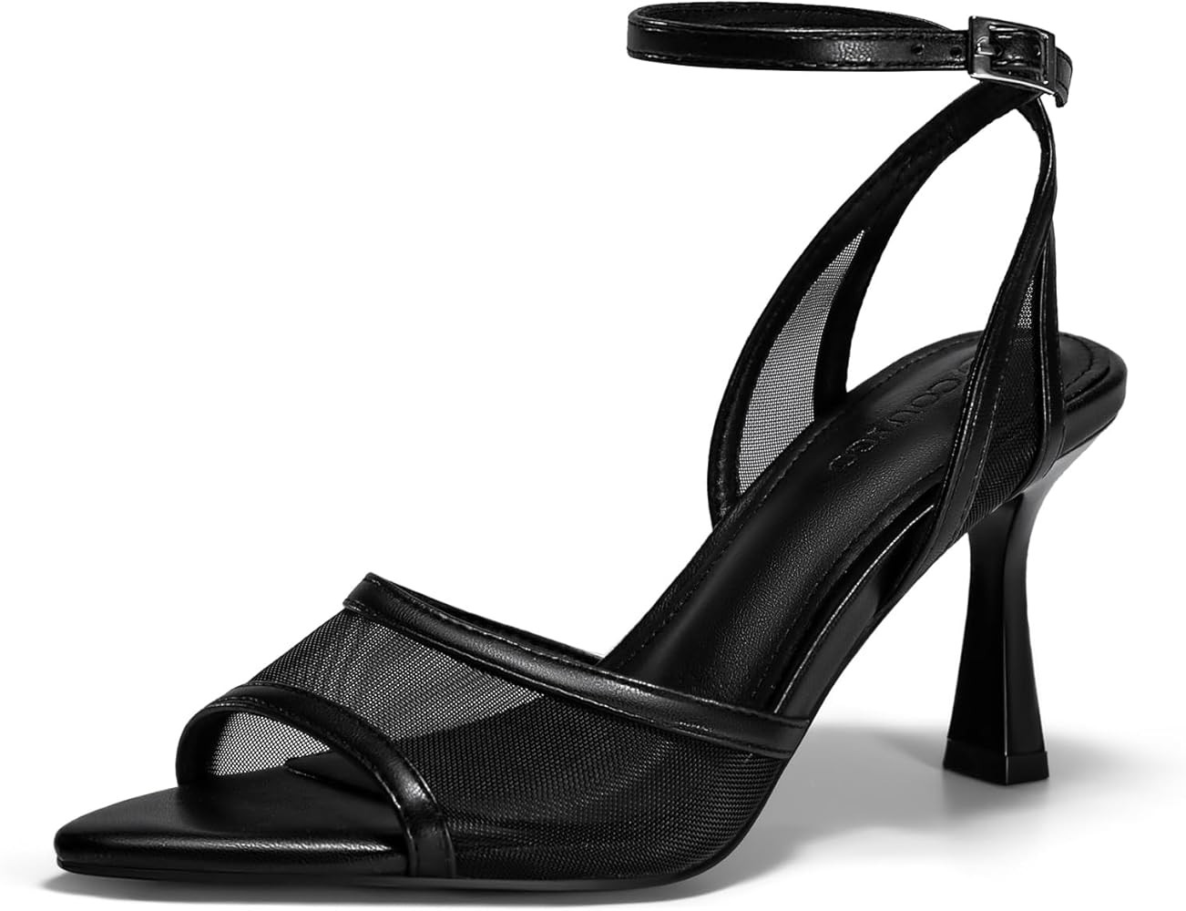 Coutgo Womens Mesh Kitten Heels Sandals Pointed Open Toe Ankle Buckle Strap Summer Dress Shoes | Amazon (US)