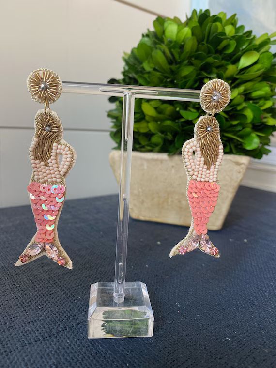 Peach Mermaid Beaded Earrings - Brookhaven Baubles - Southern Statement Jewelry - Beaded Statemen... | Etsy (US)