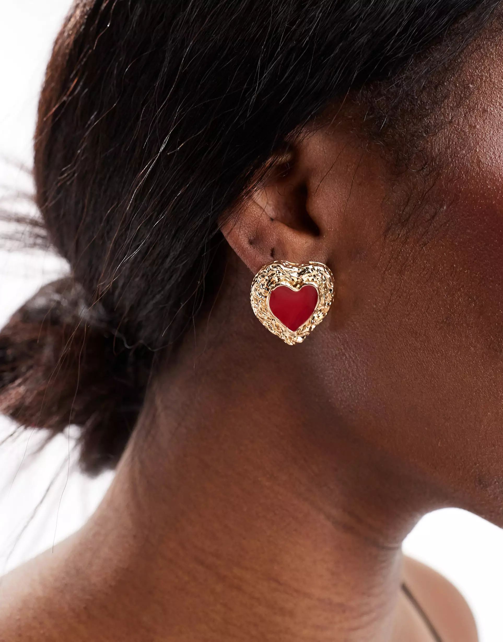 Reclaimed Vintage heart studs with red insert in gold | ASOS | ASOS (Global)