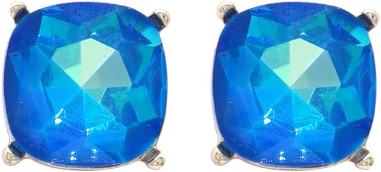 Sparkly Color Glass Post Earrings - Cushion Cut Solid, Square Lever, Round, Semi Precious Glitter... | Amazon (US)