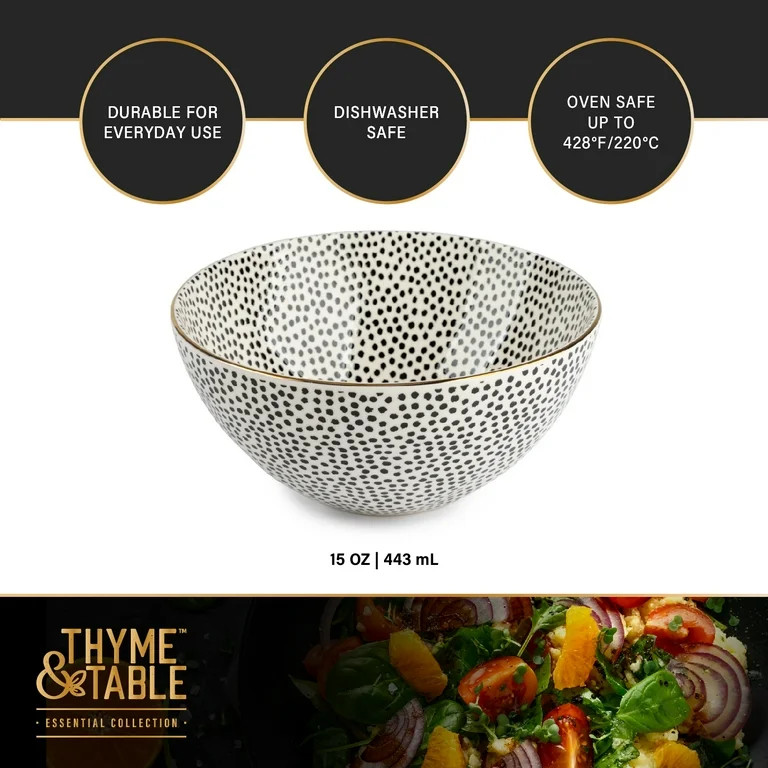Thyme & Table Dot Large Ceramic Bowl Black and White | Walmart (US)