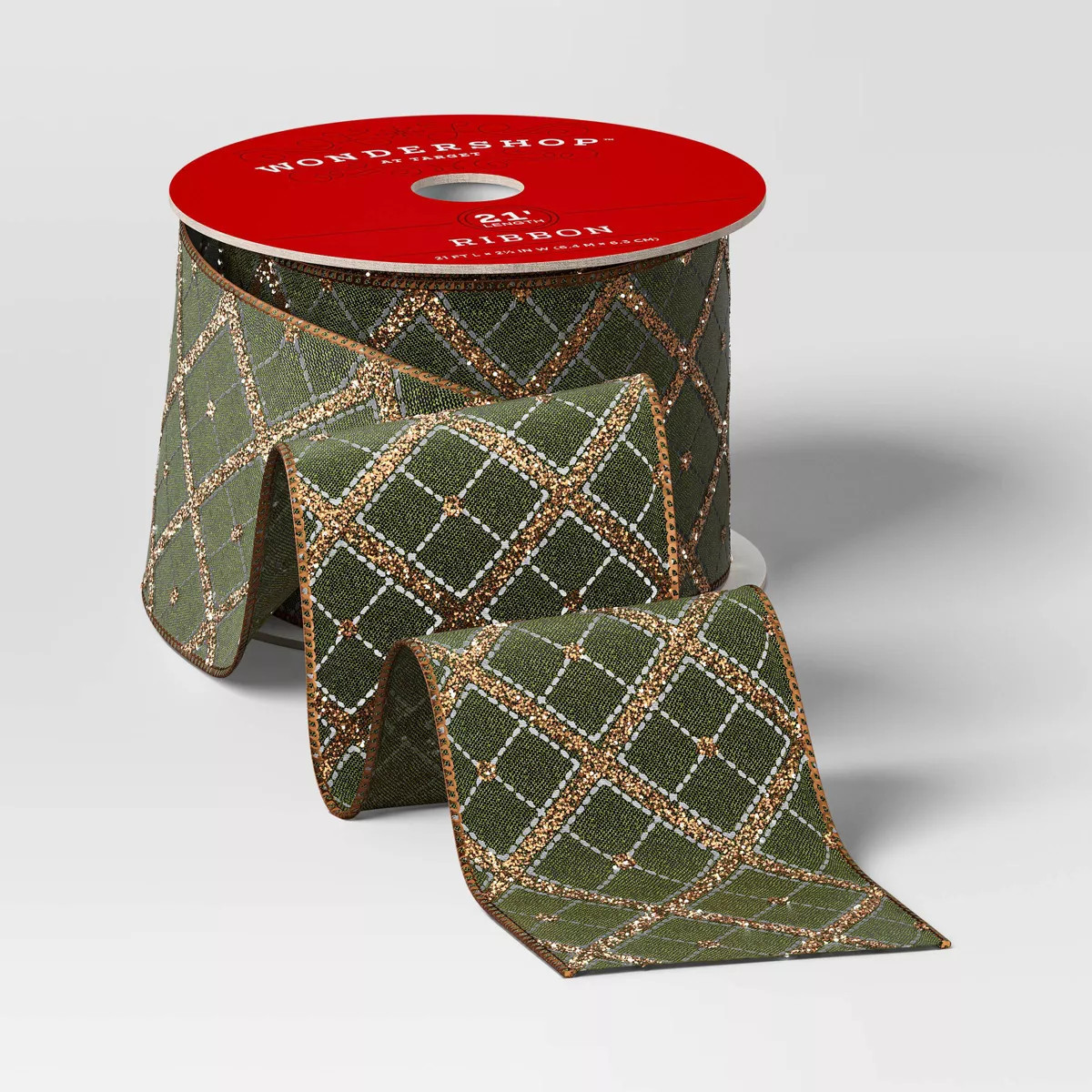 2.5" Diamond Pattern Christmas Ribbon 21' Green/Gold - Wondershop™ | Target