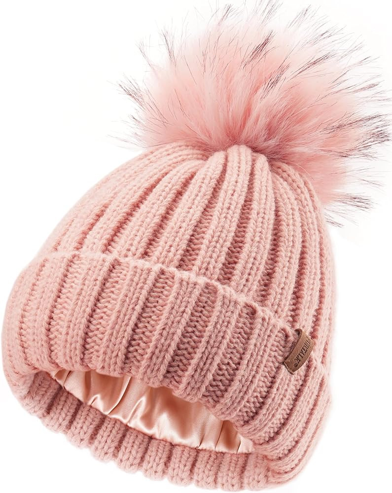 FURTALK Toddler Beanie Satin Lined Baby Boys Girls Winter Hats Pom Pom Beanies for Kids | Amazon (US)