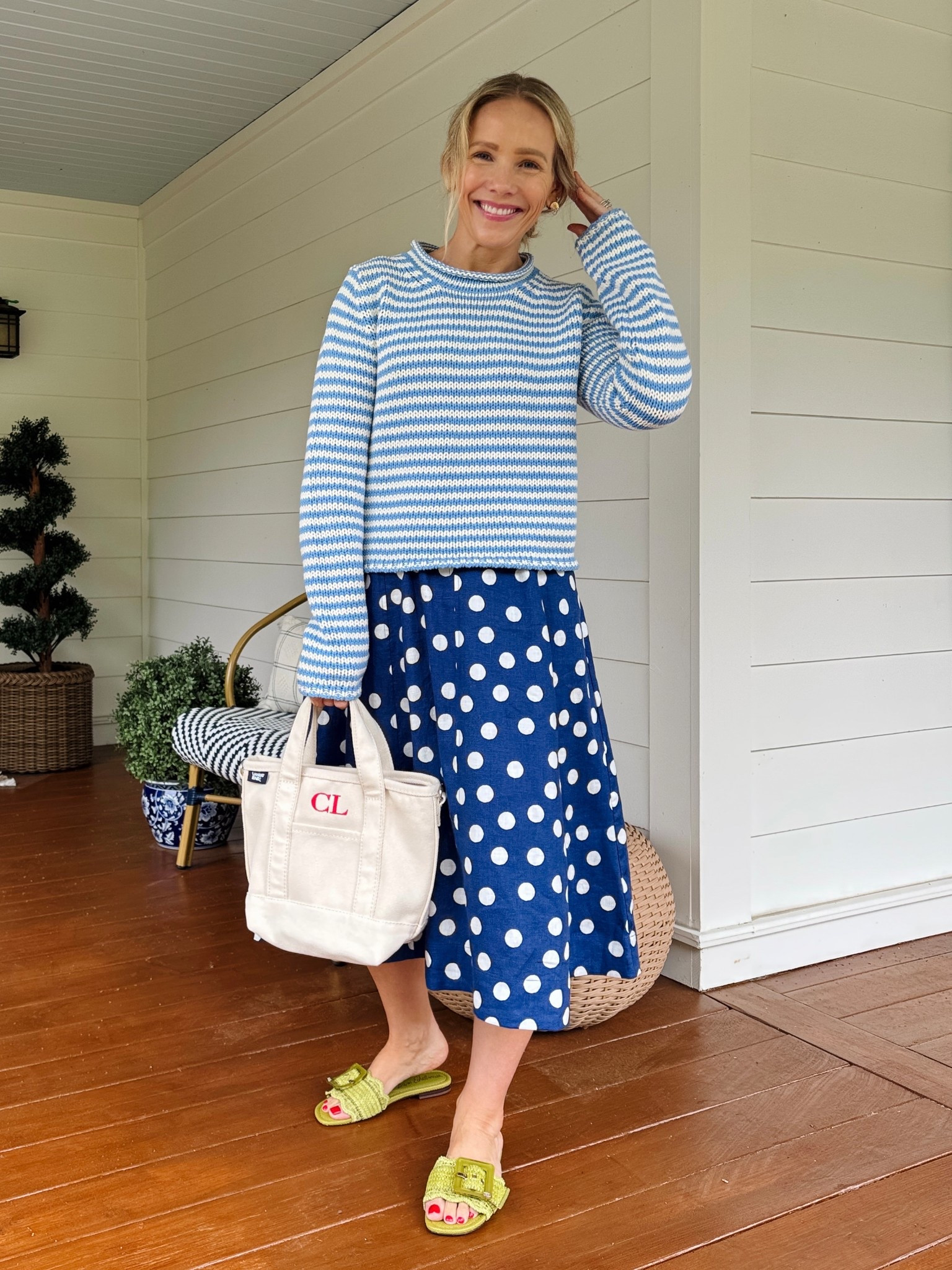 Chilly morning for last day of school parties ~ Boden fit and flare dress is RESTOCKED solid color options too, wearing a 4 petite (5’3) Sam Edelman flats true to size, la ligne 100% cotton summer sweater, wearing a small, land’s end boat tote (size small regular handles, zip top) bauble bar shell earrings 
Merit flush balm in LeBonBon amd shade slick in Les deux 
Xo, Claire 

#LTKSummerEdit #LTKPetite #LTKOver40