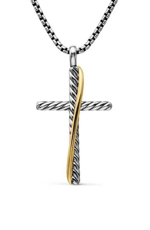David Yurman Crossover Cross Necklace with 18K Yellow Gold in Silver/Gold at Nordstrom, Size 17 In | Nordstrom
