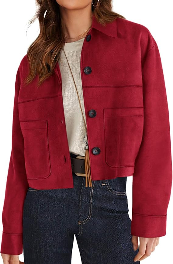 PRETTYGARDEN Women's Faux Suede Lightweight Cropped Jacket | Amazon (US)