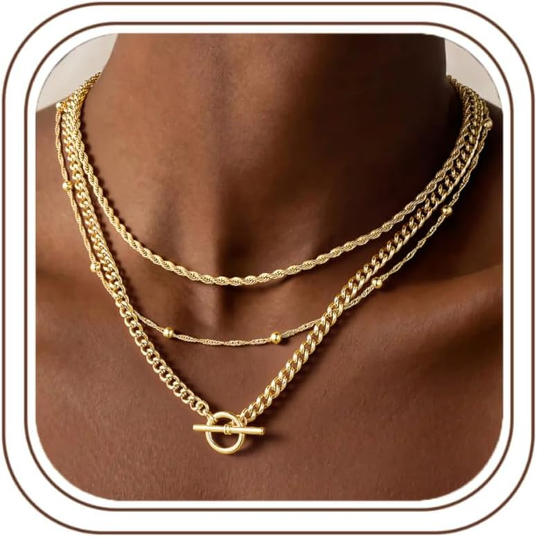 Turandoss Layered Necklaces for Women, 14K Gold Plated Chain Necklace Stack | Amazon (US)