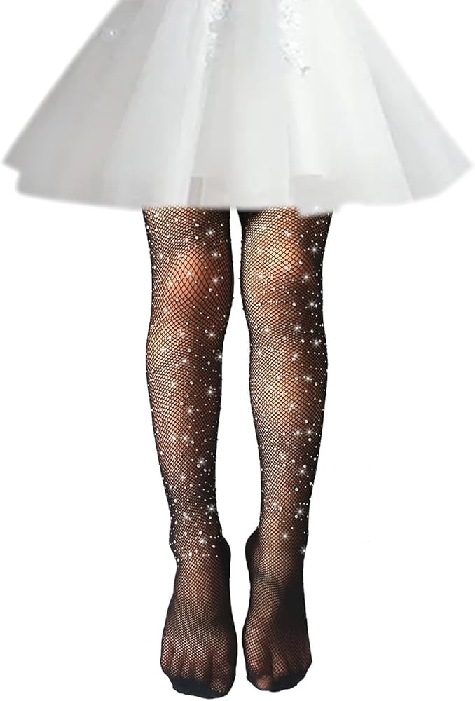 DOOVID Little Girls Sparkle Fishnet Tights Rhinestone Tights Toddler Tights Glitter Leggings Kids... | Amazon (US)