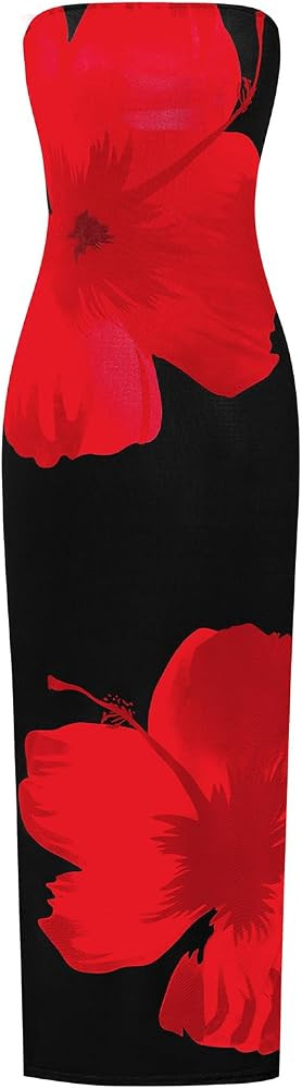 PRETTYGARDEN Strapless Bodycon Summer Dresses for Women 2026 Floral Mesh Tube Top Long Party Cock... | Amazon (US)
