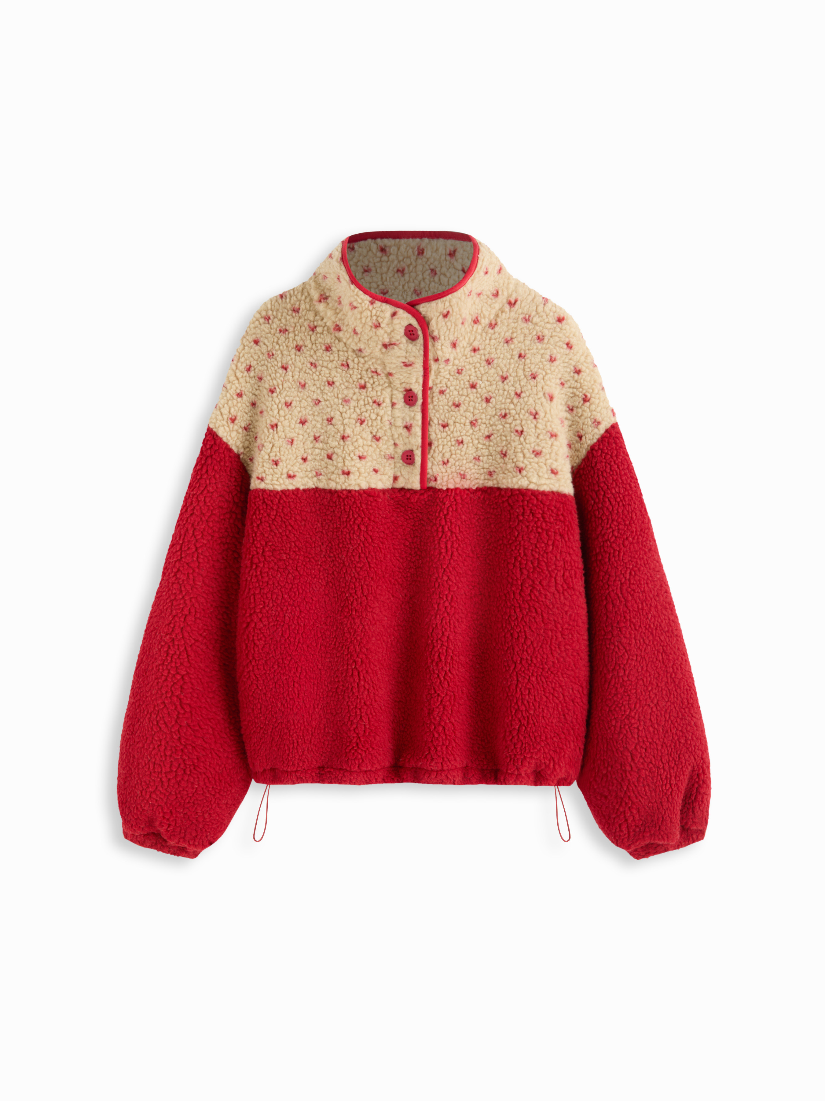 Fleece Fleece Stand Collar Two Tone Patchy Drawstring Oversized Sweatshirt For Daily Casual | Cider