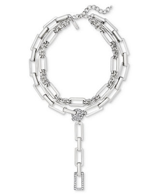 I.N.C. International Concepts Silver-Tone Pavé Link Layered Lariat Necklace, 18" + 3" extender, ... | Macy's
