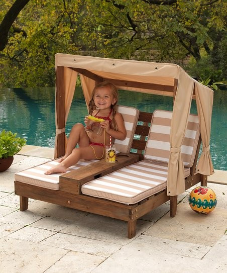 Oat & White Stripe Shaded Outdoor Double Chaise Lounge Chair | Zulily