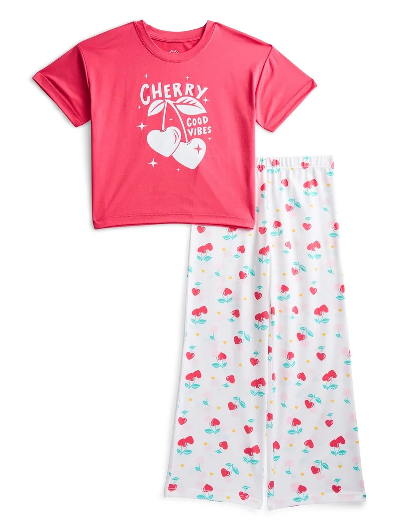 Wonder Nation Girls Short Sleeve Tee and Pants Pajama Set, 2-Piece, Sizes 4-18 | Walmart (US)