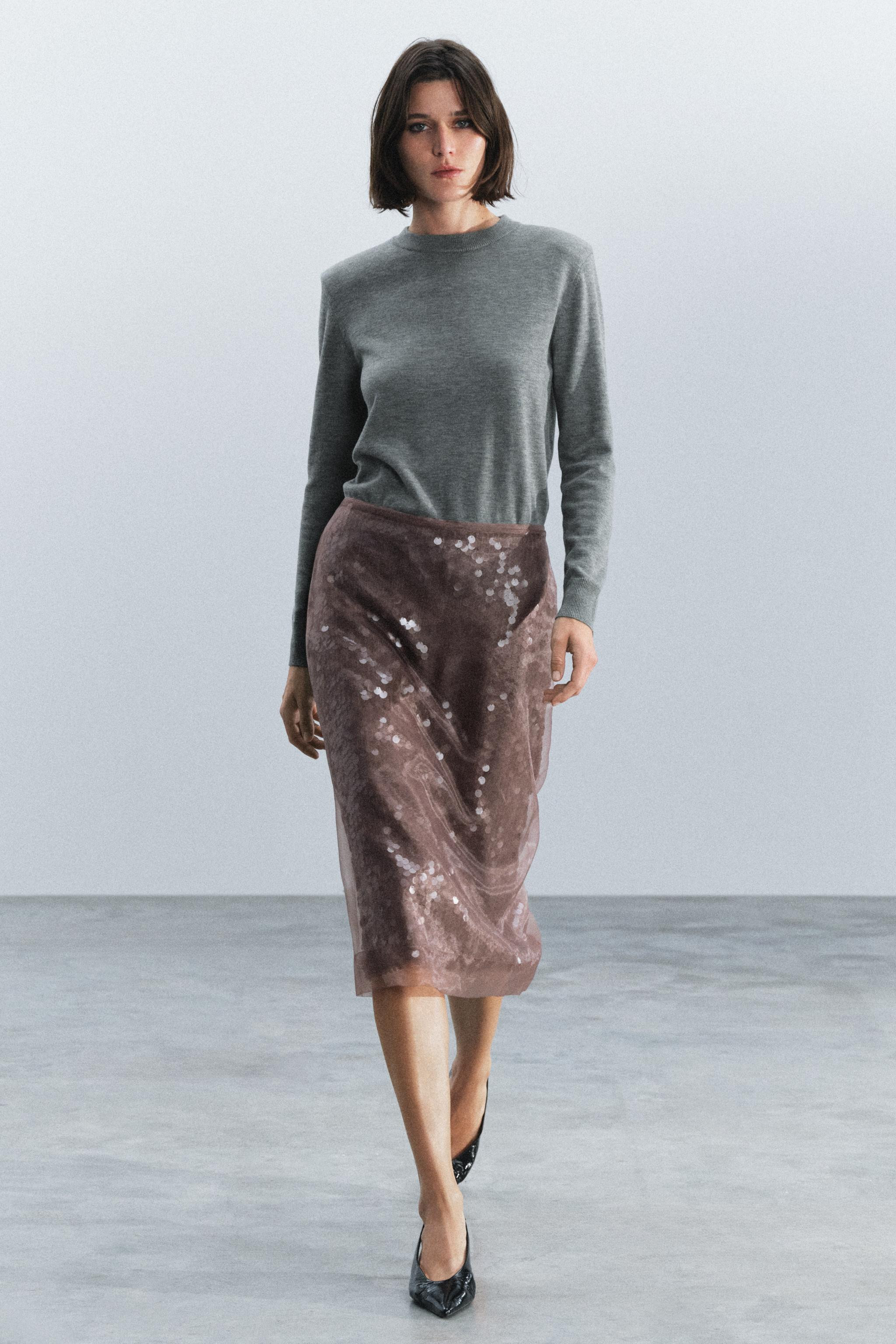 ZW COLLECTION SEQUIN MIDI SKIRT | Zara US