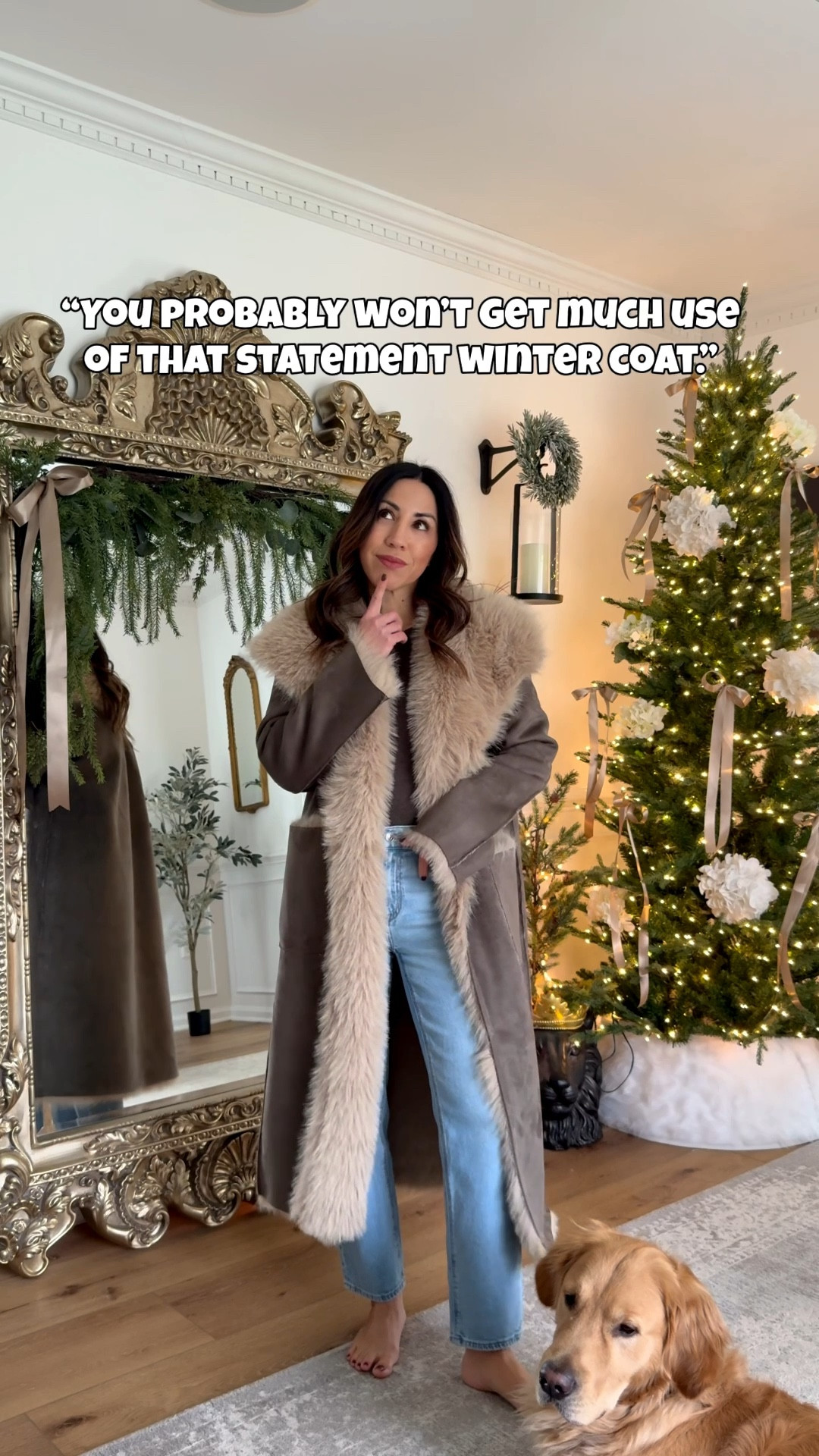 Abercrombie code: HOLIDAYRUSH. In all my years of shopping, this winter coat will go down as one of my favorite purchases ever. 100% worth it! It’s constantly in and out of stock but right now most sizes are in stock and it’s on sale. It’s reversible with the softest suede on one side and faux fur on the other side. And heavy! Holy cow is thing warm. And it literally goes with everything. It’s one of those statement coats that you’re going to wear and love for years! 

Coat small. Risen jeans 25. AE jeans 0 X-short. Lace top small. Ivory sweater small. Black sweater small. Legging small short. Plaid button down small. Shoes TTS. Belt XS.

#LTKGiftGuide #LTKSaleAlert #LTKOver40