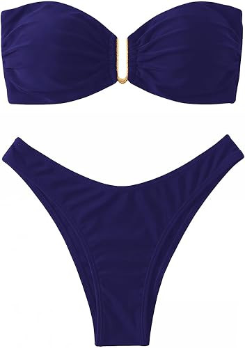 SHENHE Women's Strapless Bikini Set 2 Piece Swimsuit Cheeky U Wire Floral Tie Bandeau Thong Bikin... | Amazon (US)
