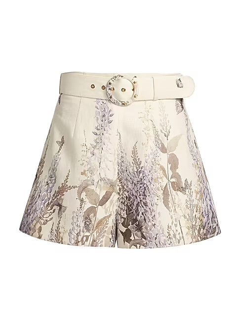 Wild Botanica Luminous Belted Linen Shorts | Saks Fifth Avenue