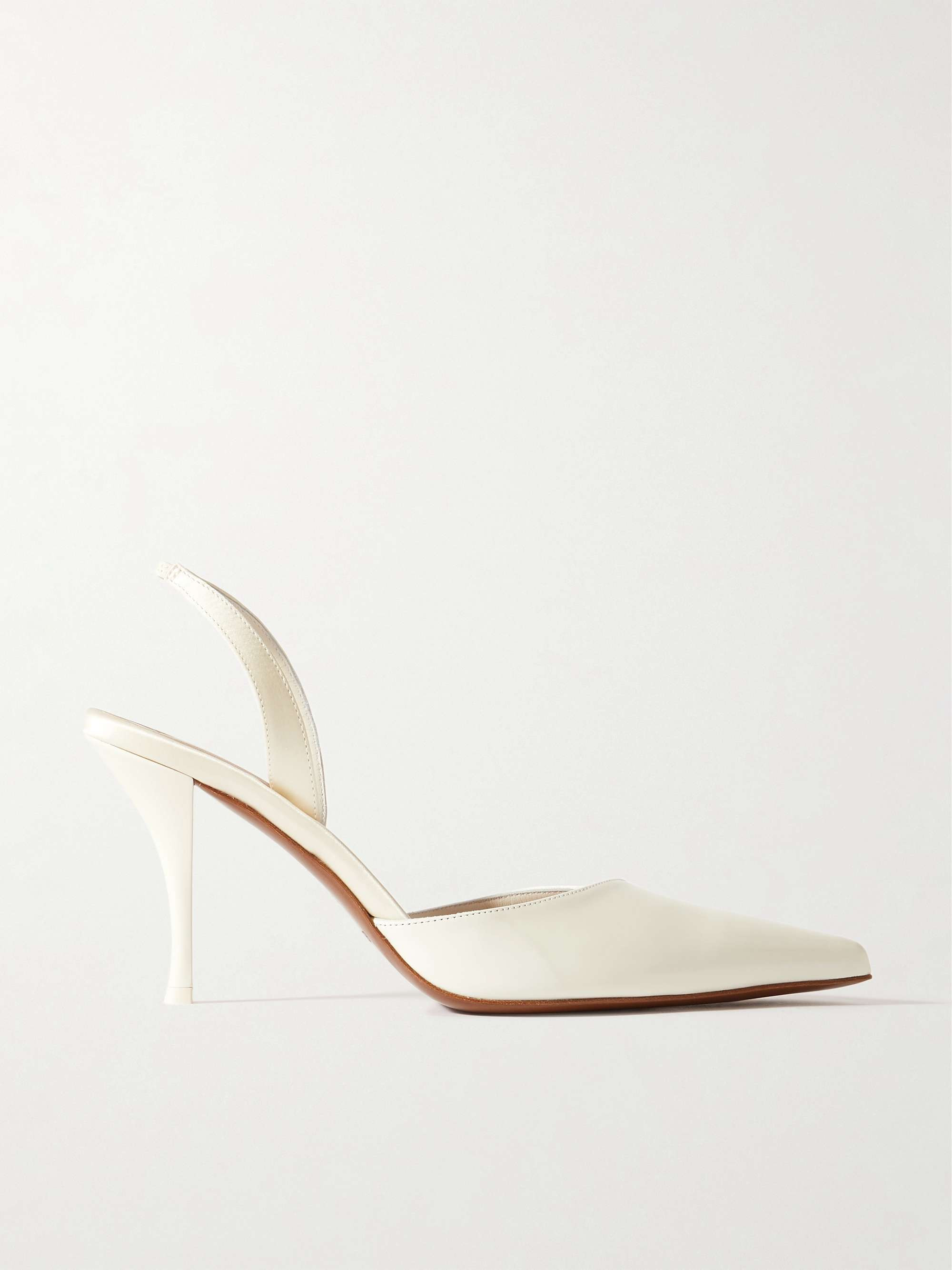 Samaya asymmetric leather-trimmed satin slingback pumps | NET-A-PORTER (US)