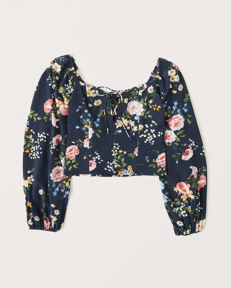 Puff Sleeve Lace-Up Sweetheart Blouse | Abercrombie & Fitch (US)