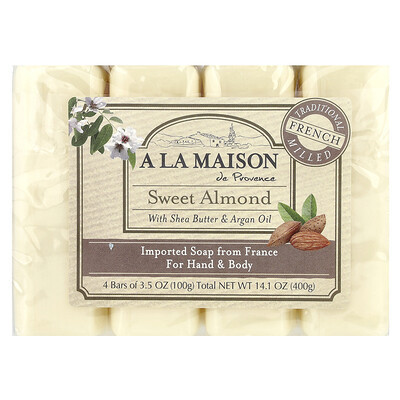 A La Maison de Provence, Hand & Body Bar Soap, Sweet Almond, 4 Bars, 3.5 oz (100 g) Each | iHerb