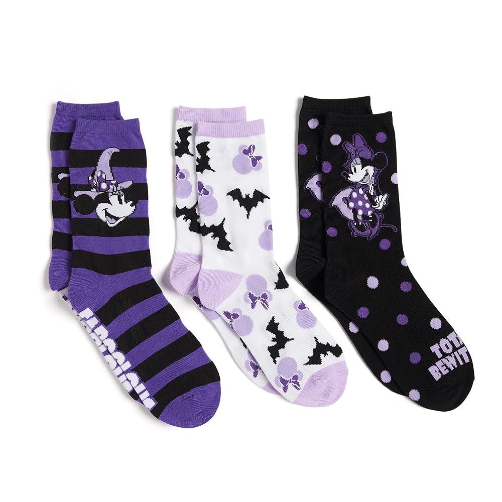 Disney Women's Minnie Mouse Halloween 3 Pack Crew, Assorted Purple, Fits Sock Size 9-11 Fits Shoe... | Amazon (US)