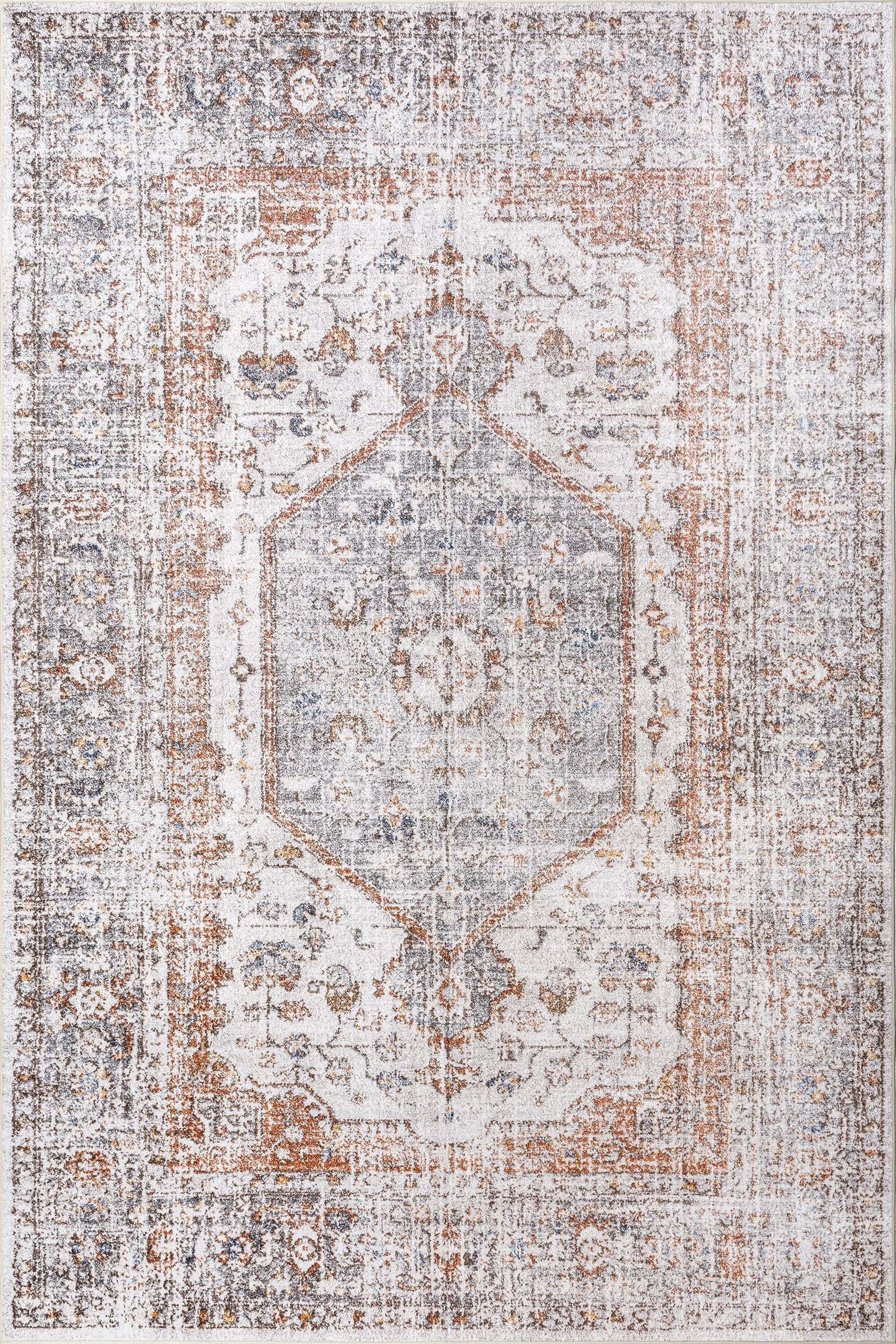 Vintage Medallion Spill Proof Washable Rug | Light Grey | Rugs USA