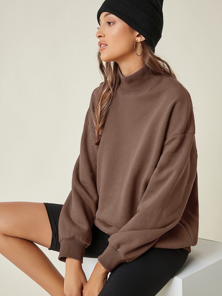 SHEIN Drop Shoulder High Neck Sweatshirt | SHEIN