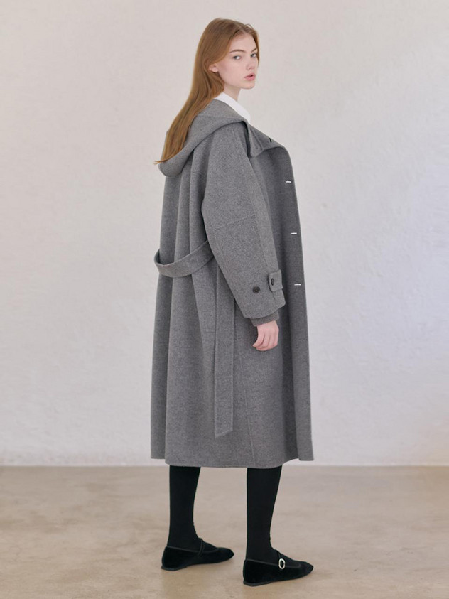 Hooded Roomy Handmade Coat [Melange Grey] | W Concept (US)