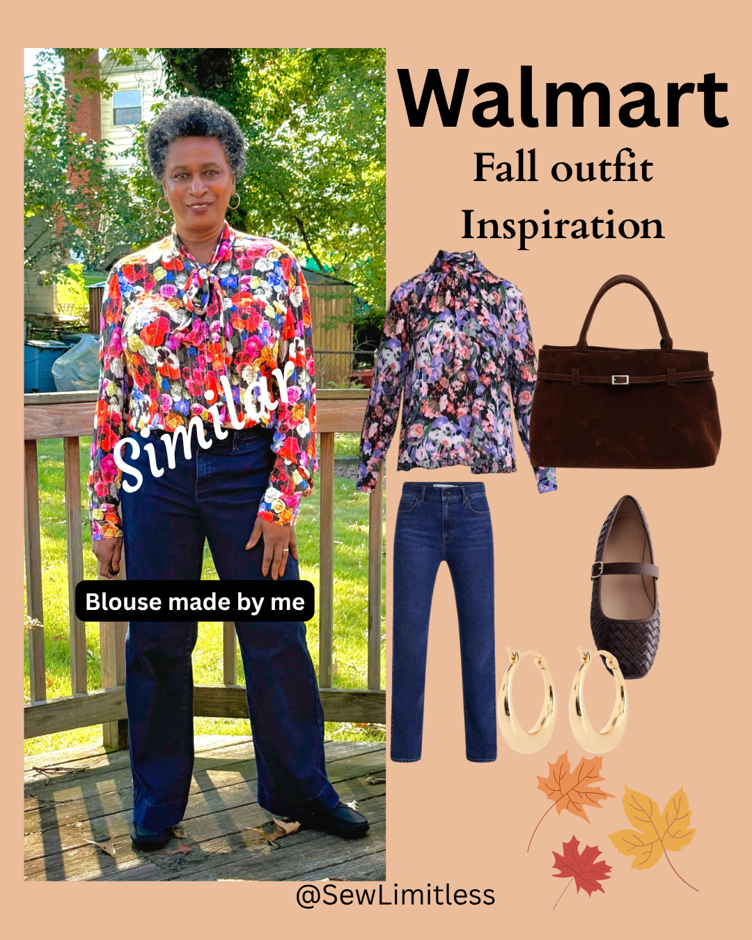 Here's a little outfit inspo for when the weather gets cooler. Jeans, a floral print blouse, flats and a nice bag - perfect for errands, lunch or appointments.
I made my blouse, but I found this one on Walmart that's very similar.
Fashion over 50 

 #LTKgrwm #LTKootd #LTKOver40