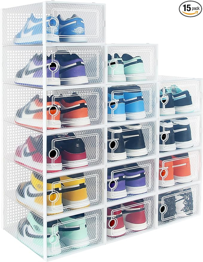 Hrrsaki Large 15 Pack Shoe Storage Organizer Boxes, Clear Shoe Boxes Stackable, Shoe Organizer fo... | Amazon (US)