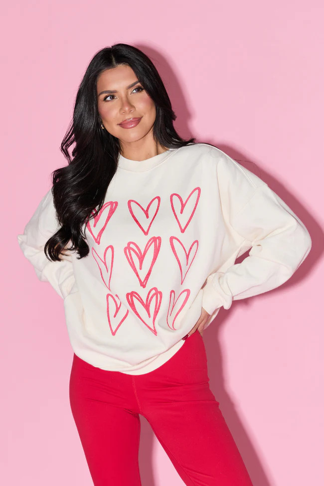 Sketched Hearts Cream Graphic Sweatshirt SALE | Pink Lily