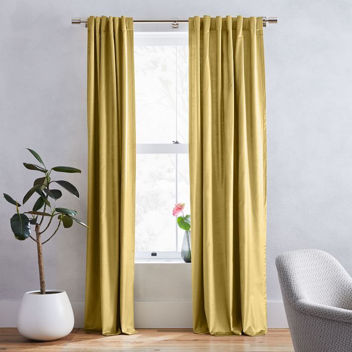 Cotton Luster Velvet Curtain, Wasabi 48"x108" | West Elm (US)