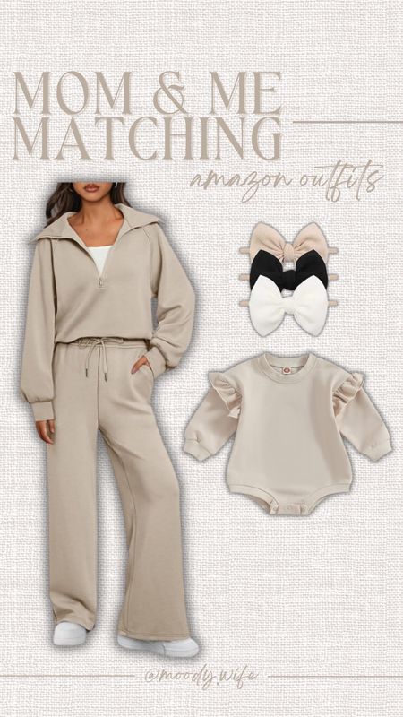 mom & me matching beige outfits from amazon! plus, a three pack of budget friendly bows in black, white and beige. #amazon #amazonfashion #amazonfinds #mamaandme #momandme #familymatching 

#LTKbaby #LTKkids #LTKstyletip