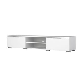 Match 68 in. White High Gloss Engineered Wood TV Stand Fits TVs Up to 45 in. with Adjustable Shel... | The Home Depot