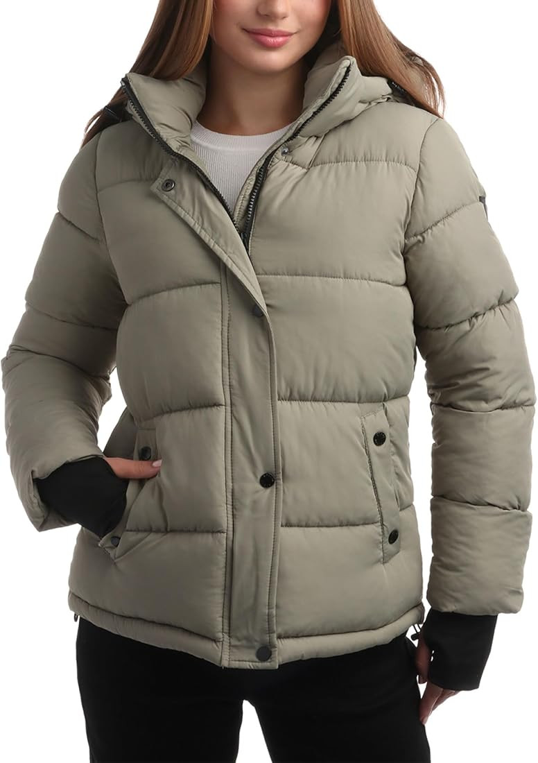 Steve Madden Quilted Moto Puffer Jacket - Heavyweight Hooded Winter Coat - Insulated Outerwear Ja... | Amazon (US)