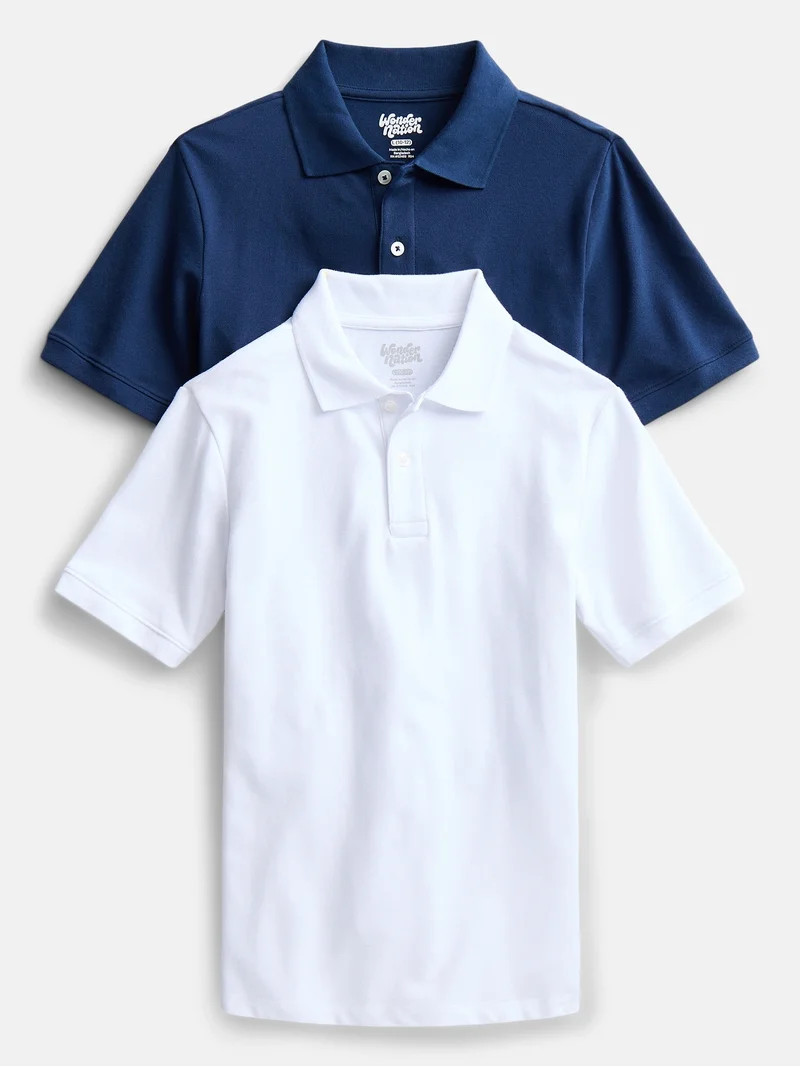 Wonder Nation Boys School Uniform Short Sleeve Pique Polo Shirt, 2-Pack, Size 4-18 & Husky | Walmart (US)