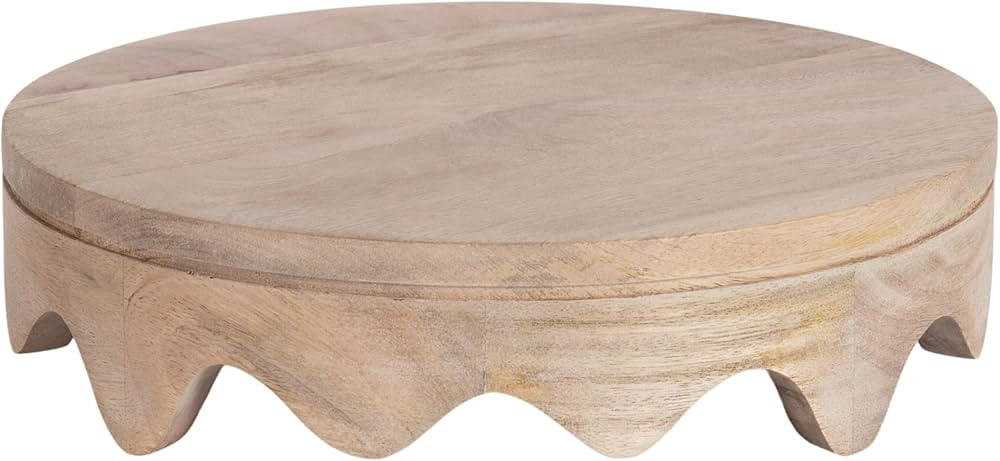 Kate and Laurel Fairlee Decorative Wavy Round Tray, 12 Inch Diameter, Natural Wood, Modern Scallo... | Amazon (US)