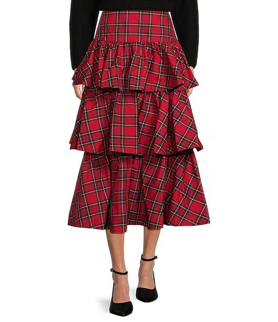 Maia Plaid Tiered Ruffle Skirt | Dillard's