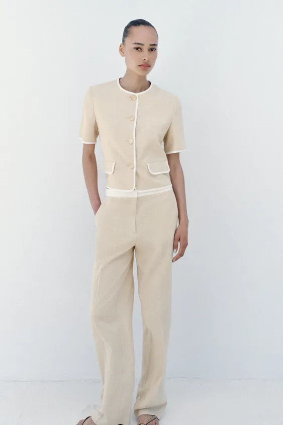 GERADE LEINENHOSE MIT KONTRASTBUND | Zara DE
