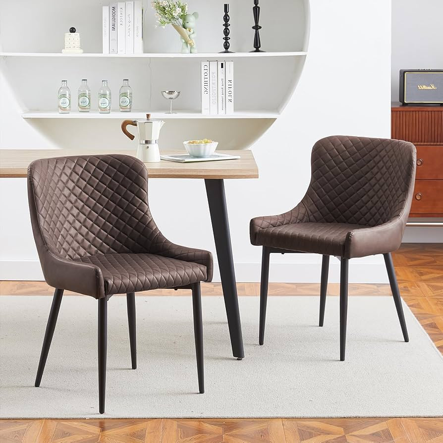 CLIPOP Mid-Century Modern Dining Chairs Set of 2, Faux Leather Dining Chair with Metal Leg, Wingb... | Amazon (US)