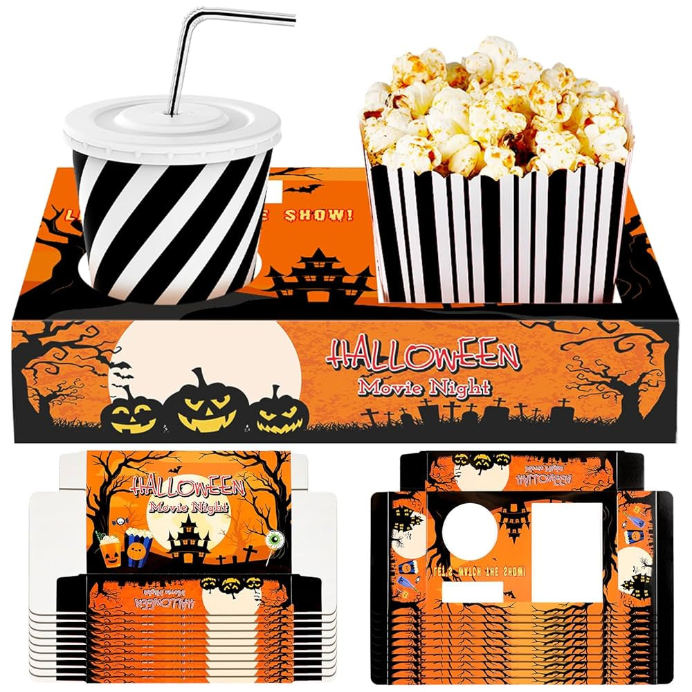 20 Pcs Halloween Movie Night Snack Trays Movie Night Paper Supplies Popcorn Candy Holder Snack Bo... | Amazon (US)