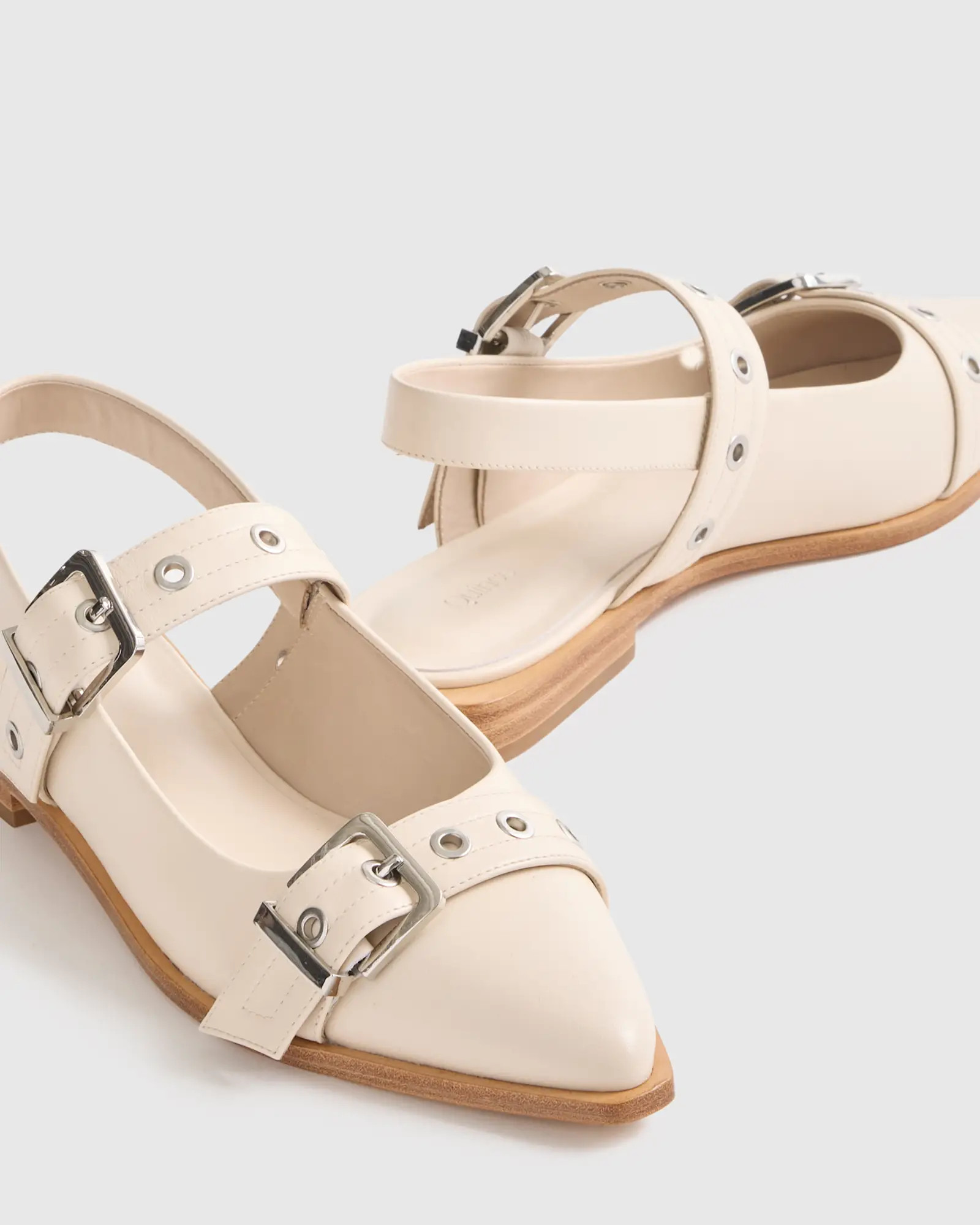 Italian Leather Bold Buckle Slingback Flat in Bone | Quince