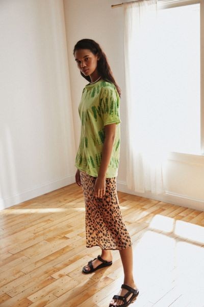 UO Rowan Leopard Print Satin Midi Skirt - Animal XS at Urban Outfitters | Urban Outfitters (US and RoW)