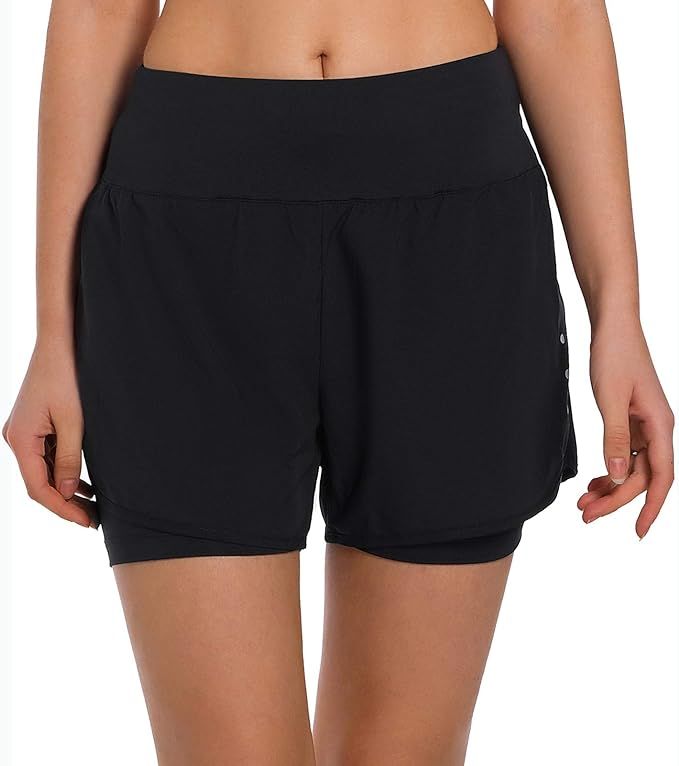 Ksmien Women's 2 in 1 Running Shorts - Lightweight Athletic Workout Gym Yoga Shorts Liner with Ph... | Amazon (US)