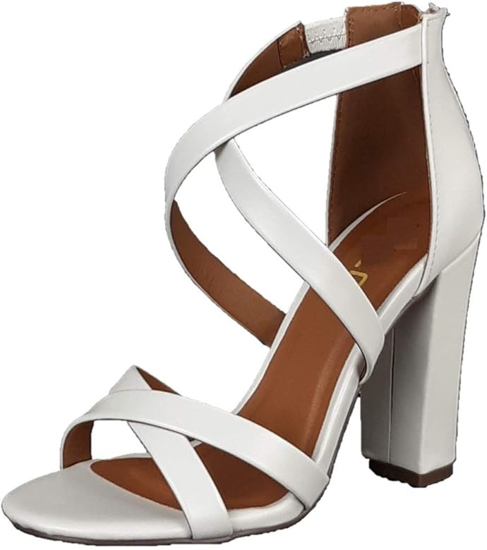 Cambridge Select Women's Crisscross Strappy Chunky Block High Heel Sandal | Amazon (US)