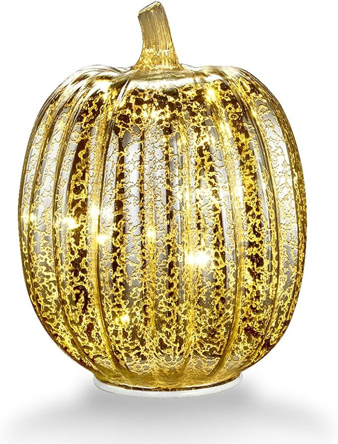Mercury Glass Home Decor Accents, XY Decor 7.7" Battery Operated LED Pumpkin Lights with Timer fo... | Amazon (US)
