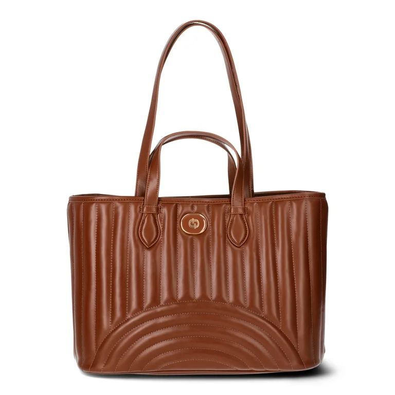 Time and Tru Women's Chloe Tote Bag, Brown Quilted | Walmart (US)