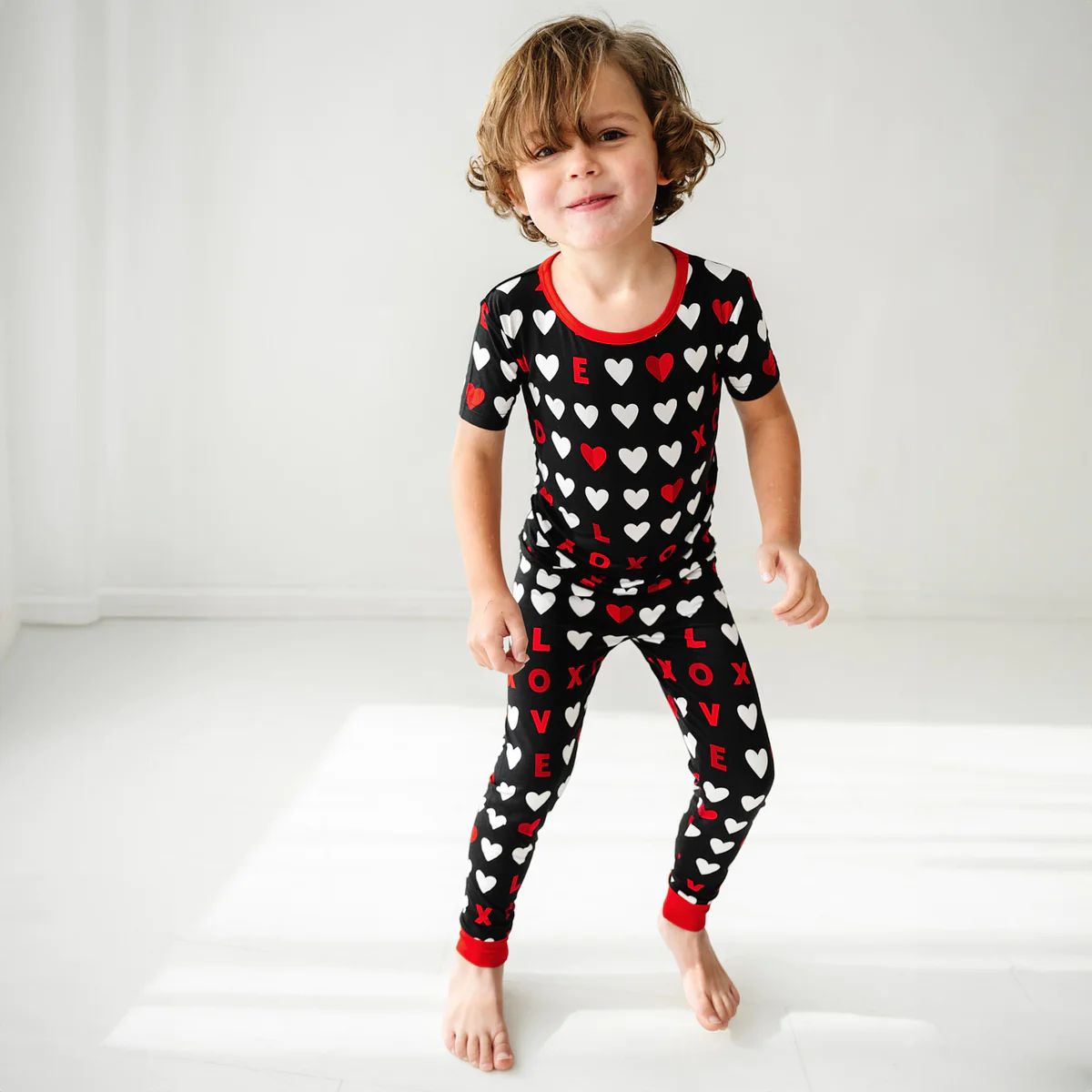 Black XOXO Two-Piece Short Sleeve Pajama Set | Little Sleepies