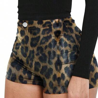 Music Festival Women Solid Color Street Fashion Sexy Coated Shorts | SHEIN